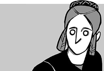 „Annette“ - Illustration für die Website der LWL-Literaturkommission; digitale Illustration. 
                Zu sehen ist eine abstrakte Annette von Droste-Hülshoff in Grautönen, schwarz und weiß. 
                